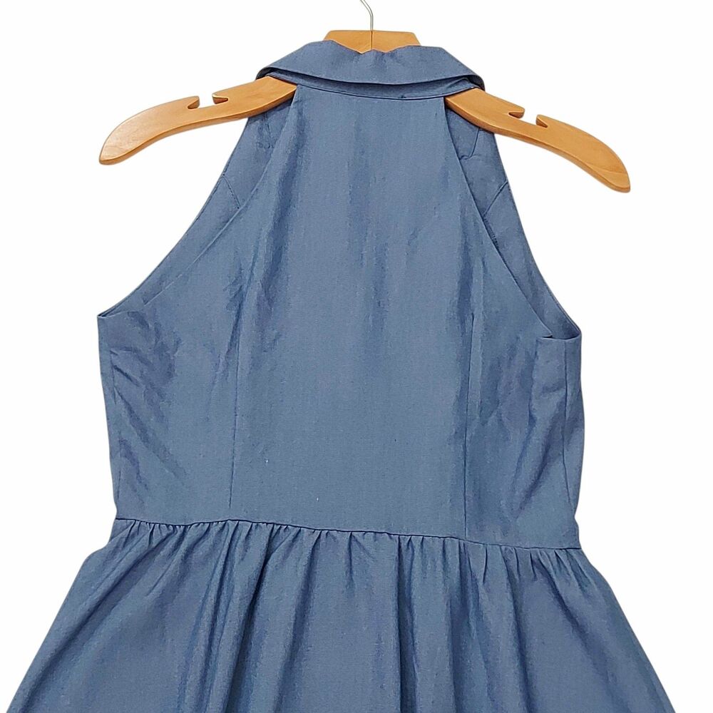 Rihoas The Lapel Sleeveless Midi Dress Womens Small Blue Chambray Button Up - Picture 8 of 12